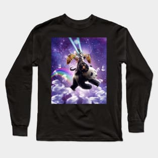 Lazer Warrior Space Cat Riding Panda With Taco Long Sleeve T-Shirt